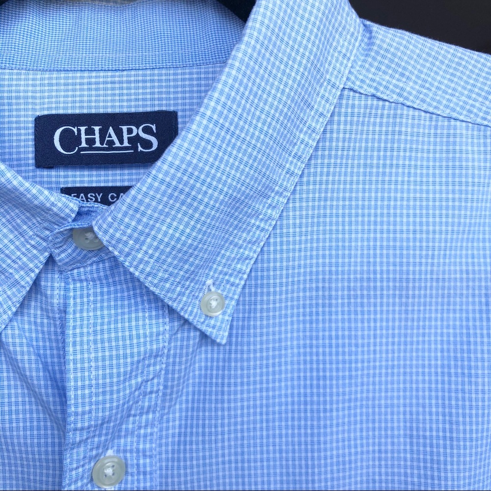 CHAPS Blue Short Sleeve Button Down Collar Shirt L
